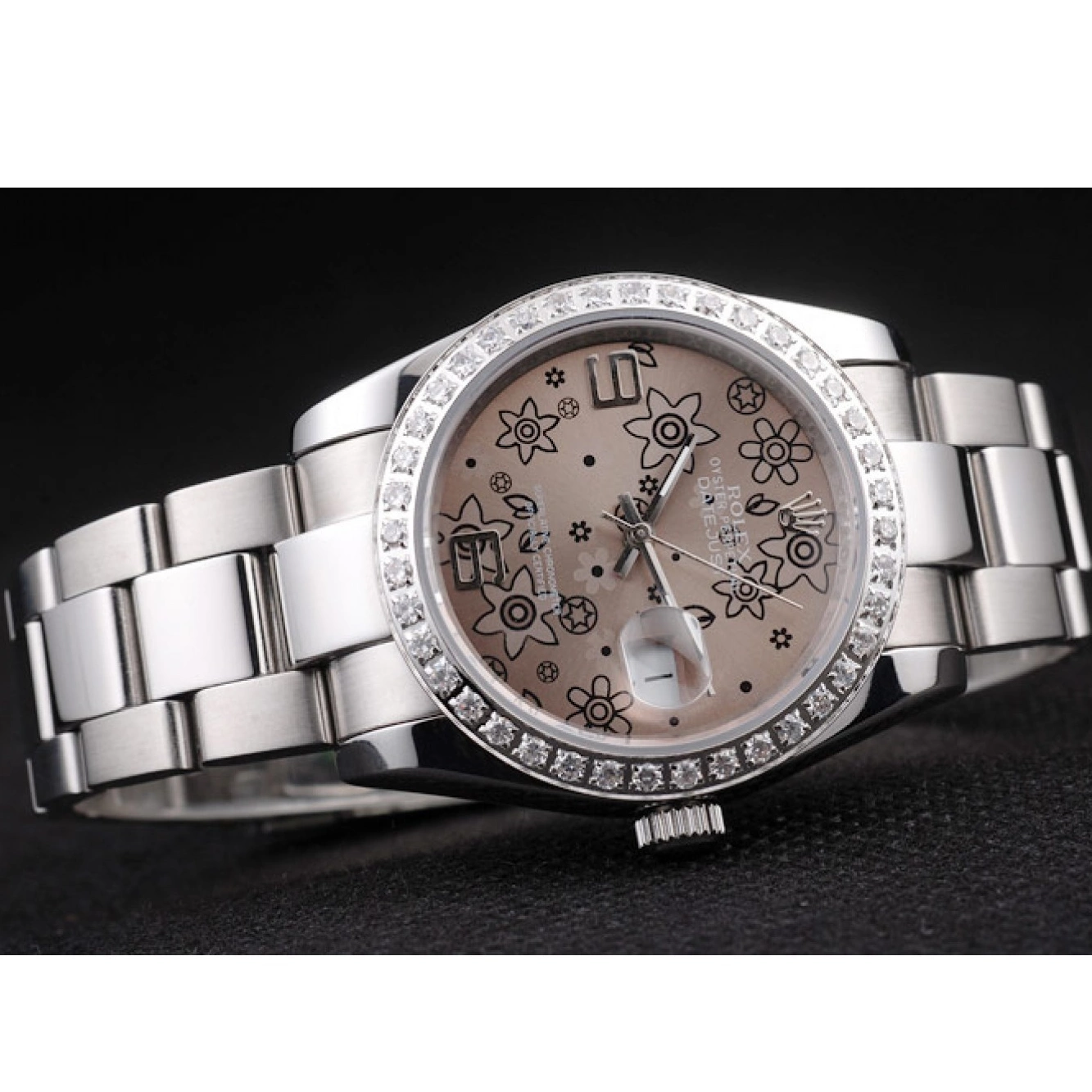 Aaa replica watch Stainless Datejust Diamond Dial Steel Polished Plated Flowers Brown Rolex 0521